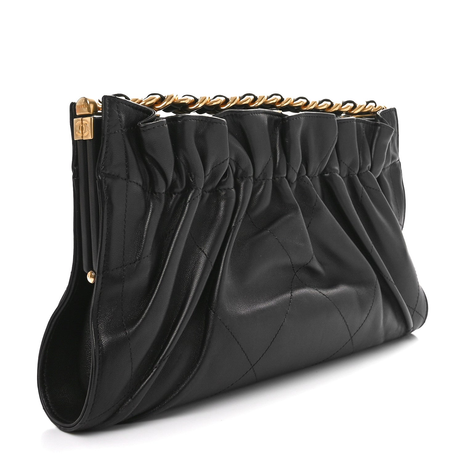 Chanel Lambskin Chain Kiss Lock Clutch Black 3 of 10