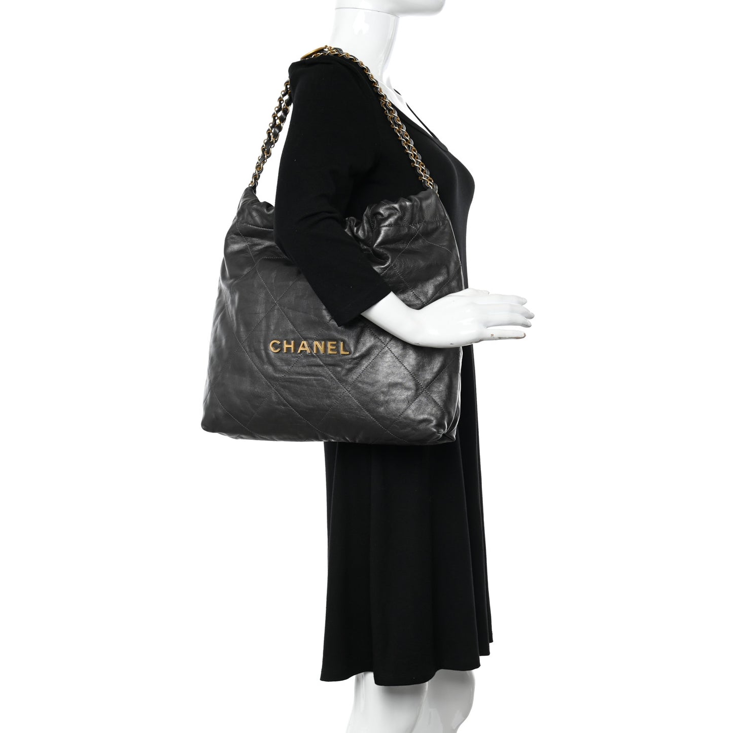 Metallic Calfskin Quilted Chanel 22 Ruthenium