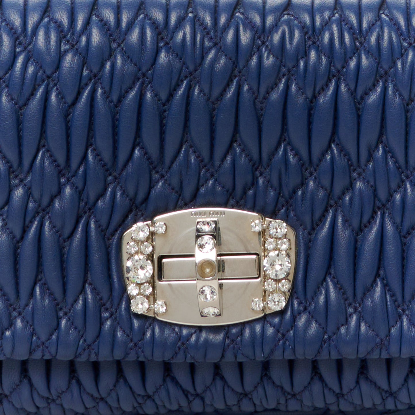Nappa Matelasse Crystal Flap Clutch Bleuette