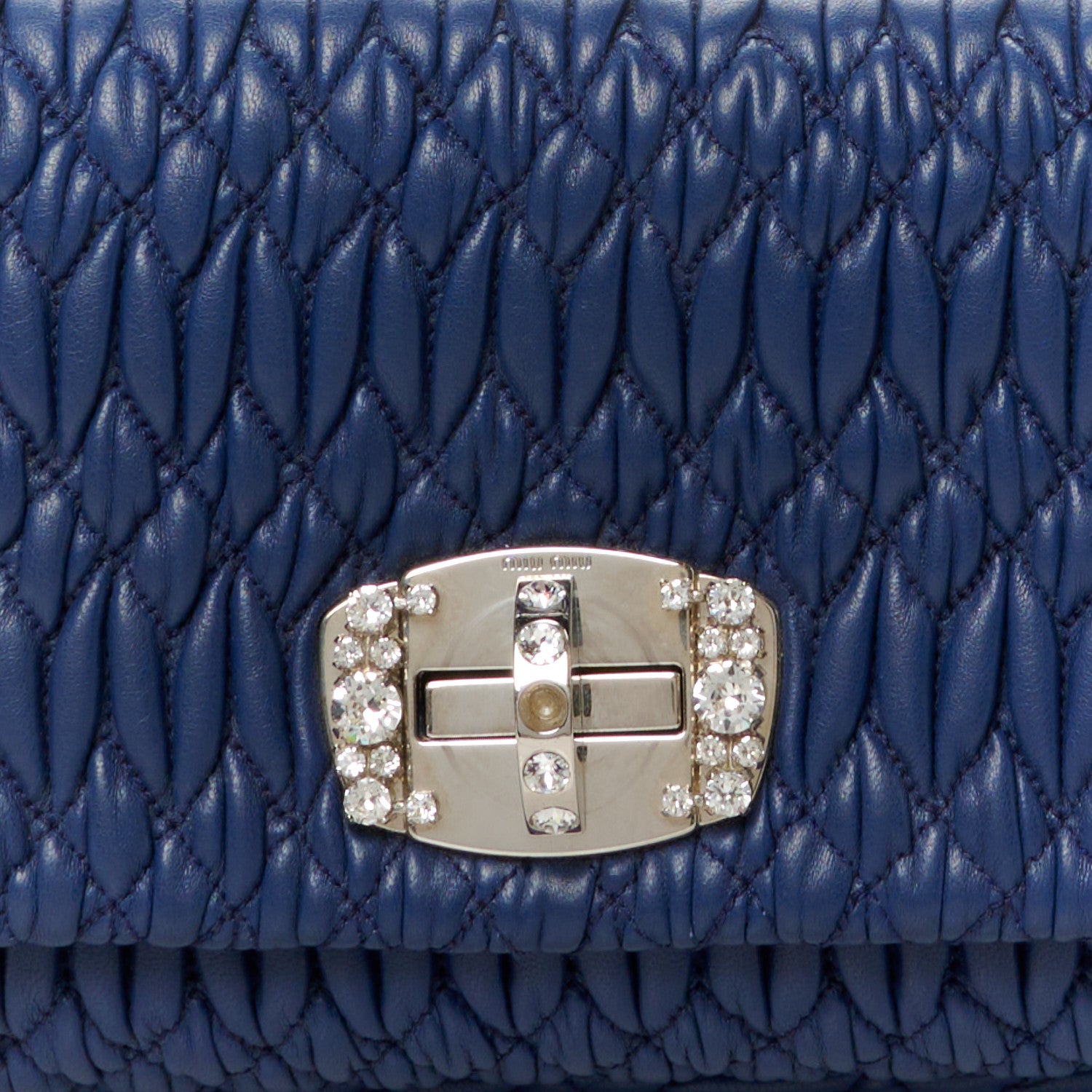 Miu Miu Nappa Matelasse Crystal Flap Clutch Bleuette 10 of 13