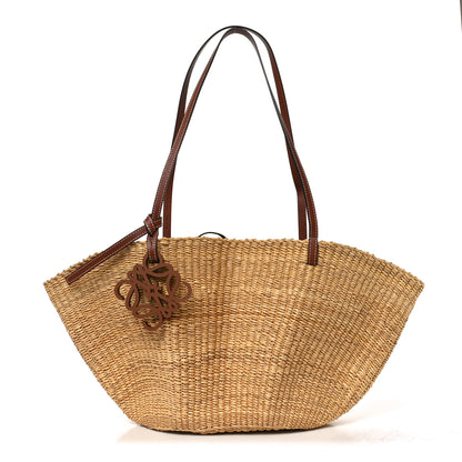 Loewe Calfskin Raffia Paulas Ibiza Small Shell Basket Tote Bag Natural Tan 1 of 17