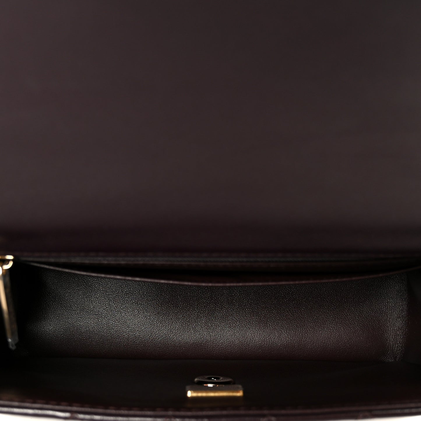 Lambskin Quilted Mini Top Handle Rectangular Flap Dark Brown