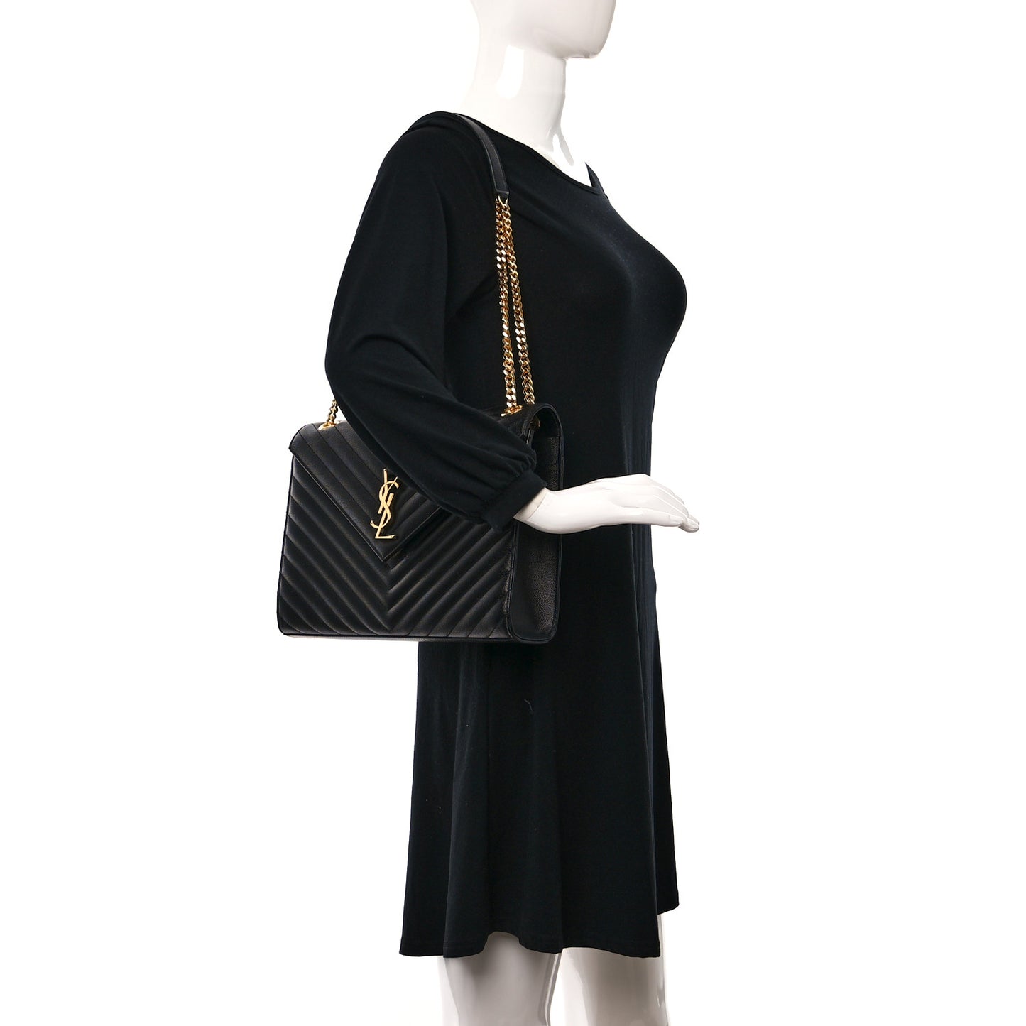 Grain De Poudre Matelasse Chevron Large Monogram Satchel Black