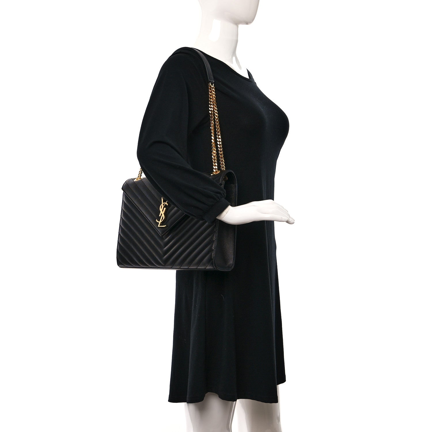 Saint Laurent Grain De Poudre Matelasse Chevron Large Monogram Satchel Black 2 of 10