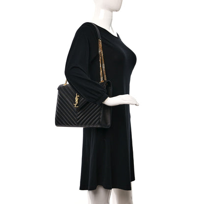 Saint Laurent Grain De Poudre Matelasse Chevron Large Monogram Satchel Black 2 of 10