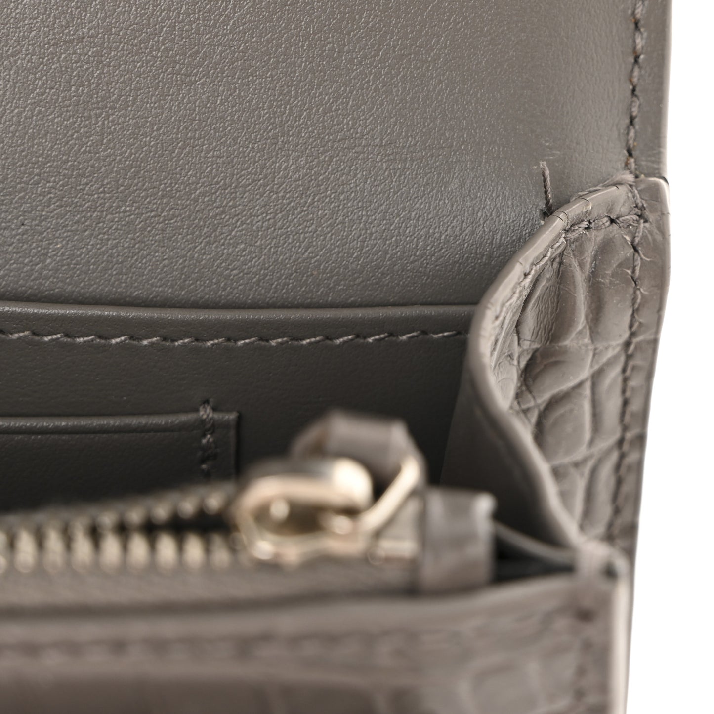 Calfskin Crocodile Embossed Monogram Sunset Chain Wallet Fog