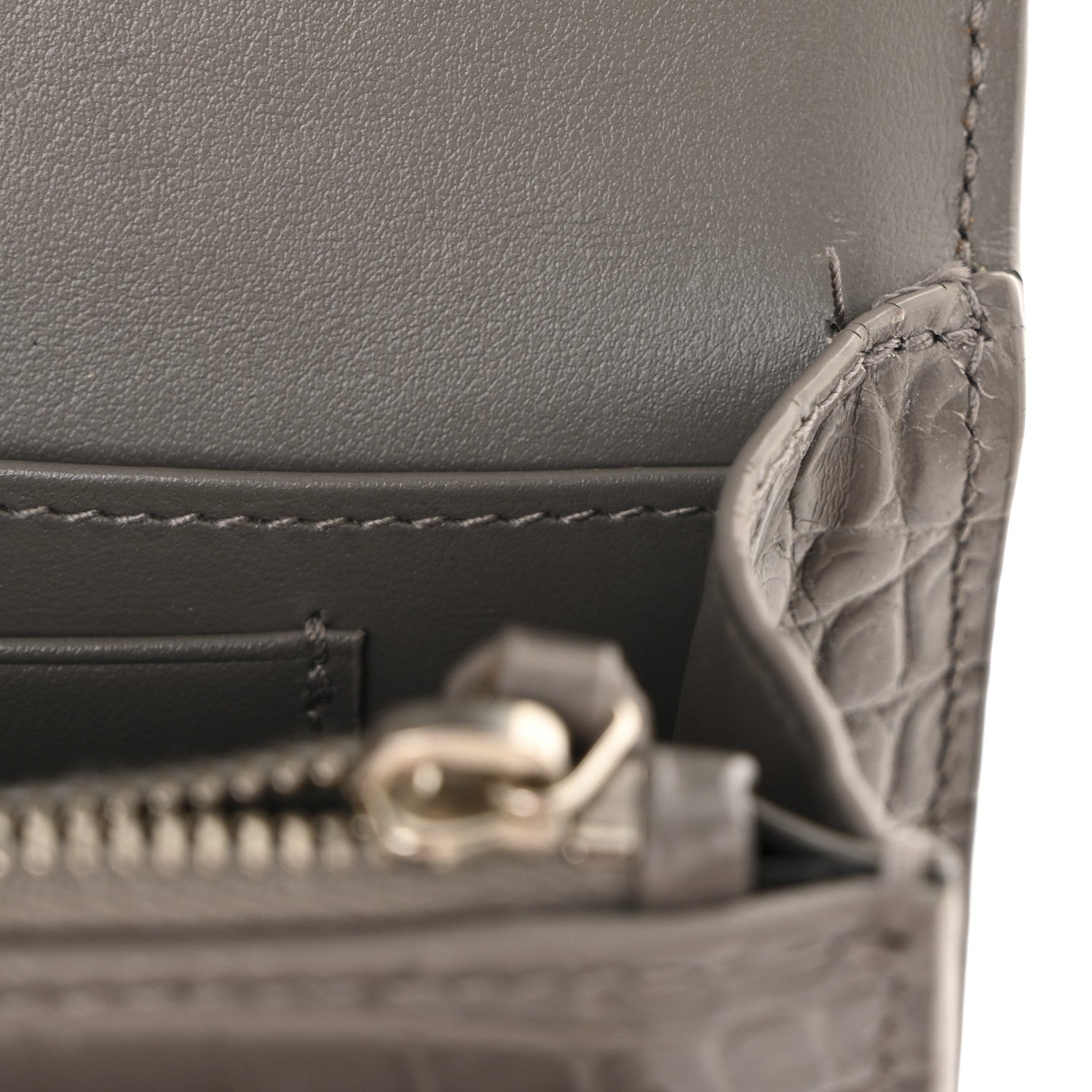 Saint Laurent Calfskin Crocodile Embossed Monogram Sunset Chain Wallet Fog 11 of 14