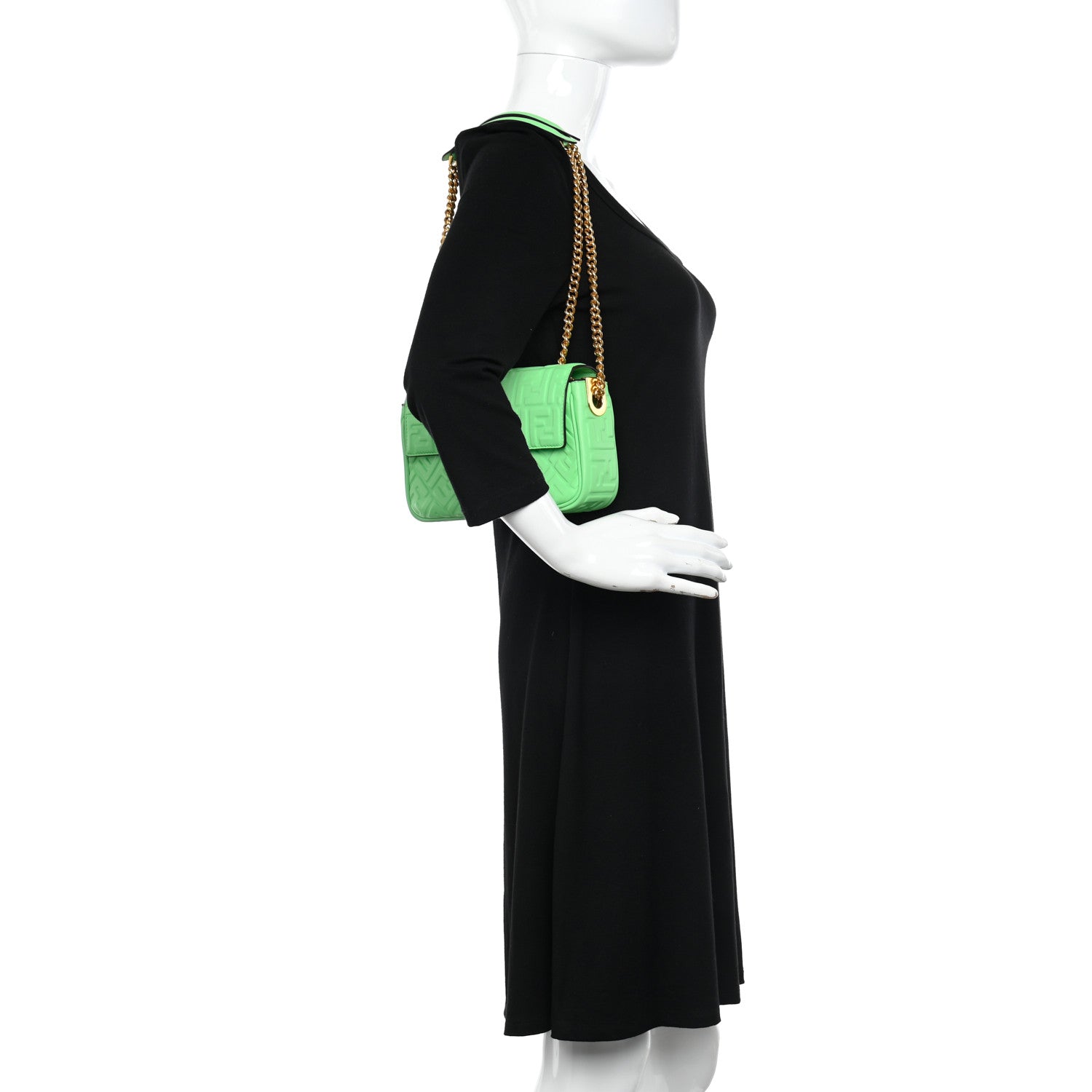 Fendi Nappa Small FF Embossed Midi Chain Baguette Edamame 2 of 10