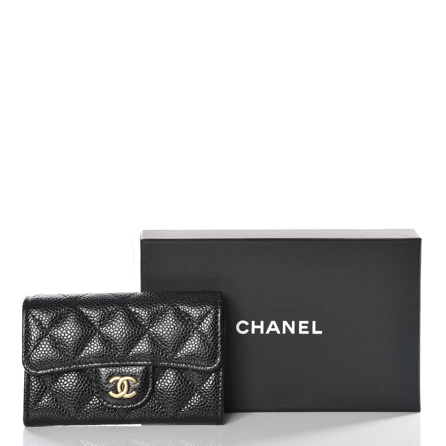 Caviar Quilted Flap Card Holder Black