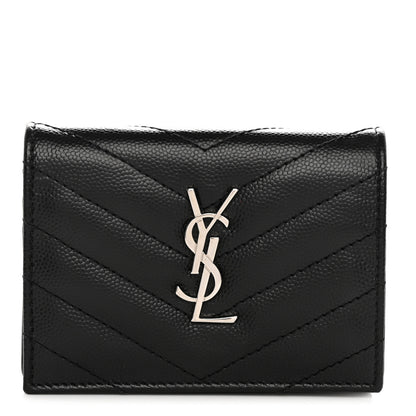 Saint Laurent Grain De Poudre Matelasse Chevron Monogram Card Case Black 1 of 7