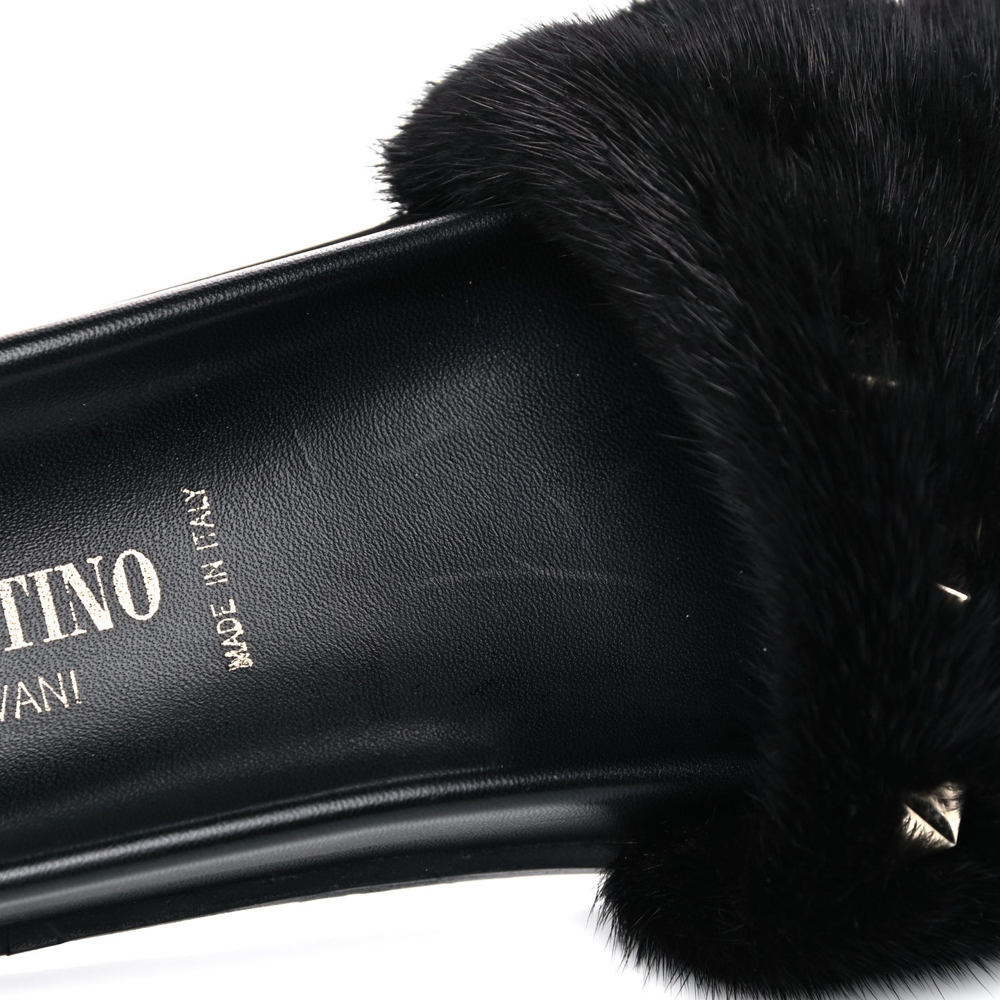 Mink Fur Rockstud Slide Sandals 36 Black