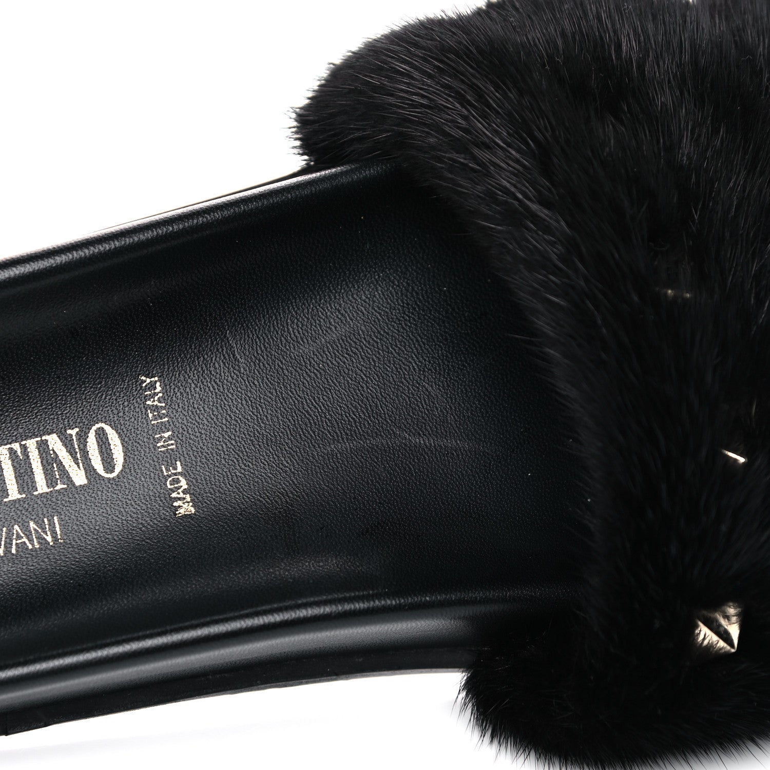 Valentino Garavani Mink Fur Rockstud Slide Sandals 36 Black 12 of 13