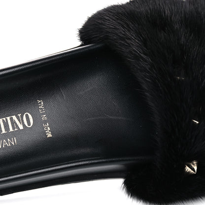 Valentino Garavani Mink Fur Rockstud Slide Sandals 36 Black 12 of 13