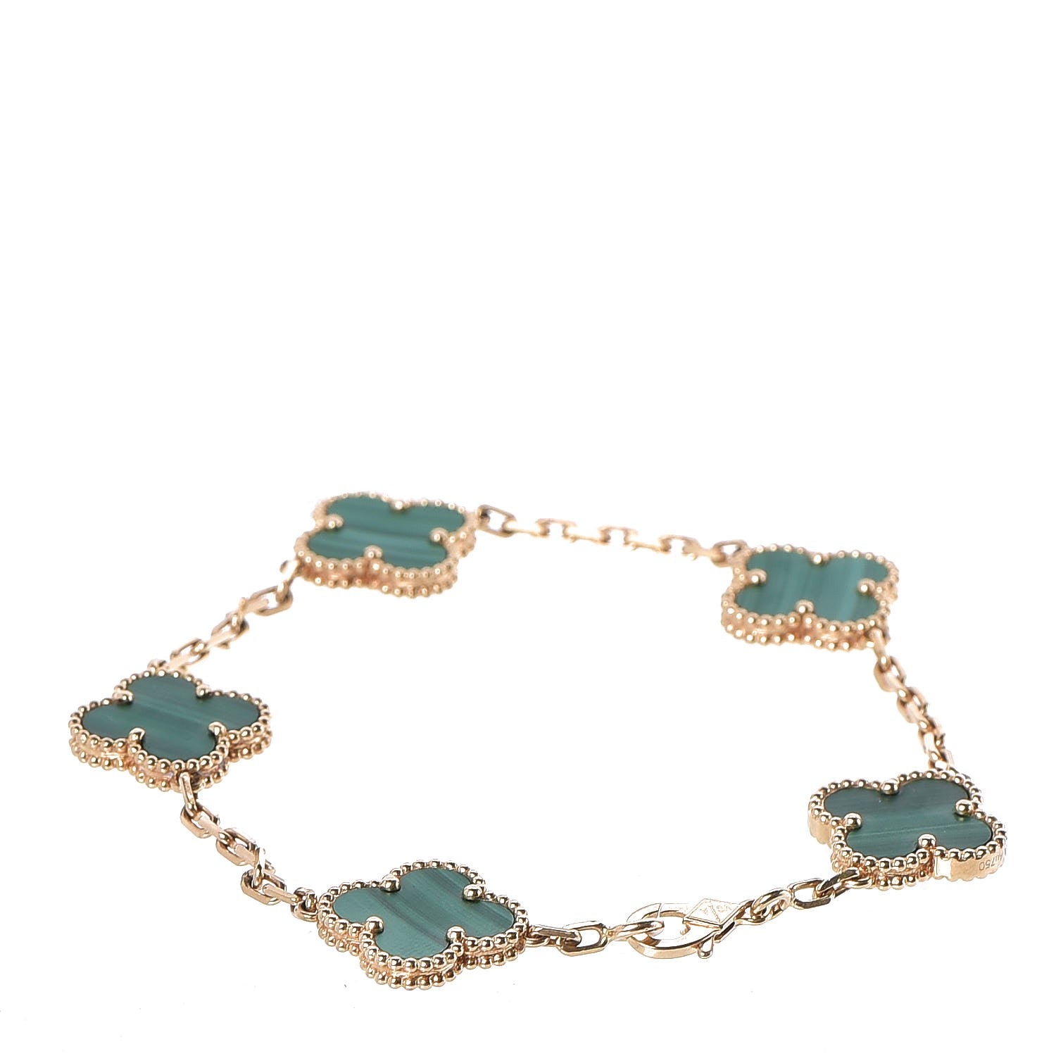 Van Cleef & Arpels 18K Yellow Gold Malachite 5 Motifs Vintage Alhambra Bracelet 3 of 5