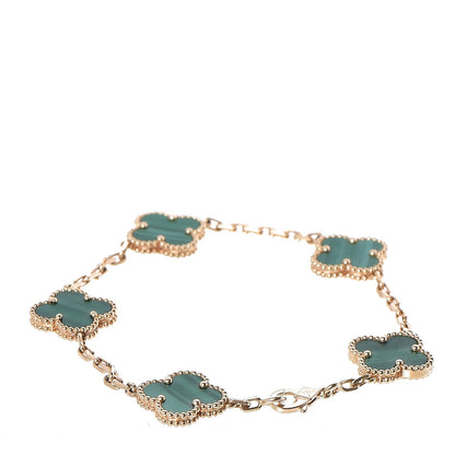 Van Cleef & Arpels 18K Yellow Gold Malachite 5 Motifs Vintage Alhambra Bracelet 3 of 5