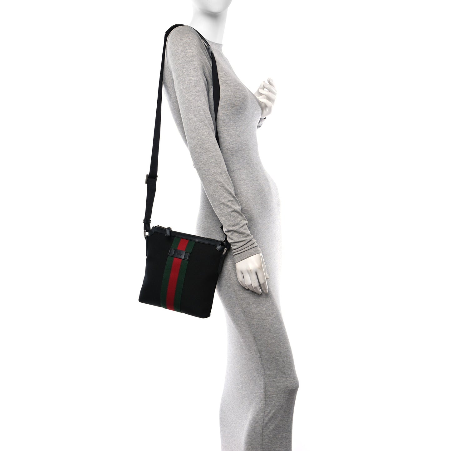 Techno Canvas Selleria Calfskin Web Small Flat Messenger Bag Black