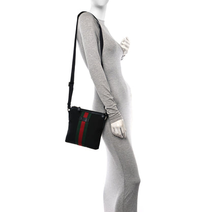 Gucci Techno Canvas Selleria Calfskin Web Small Flat Messenger Bag Black 2 of 10