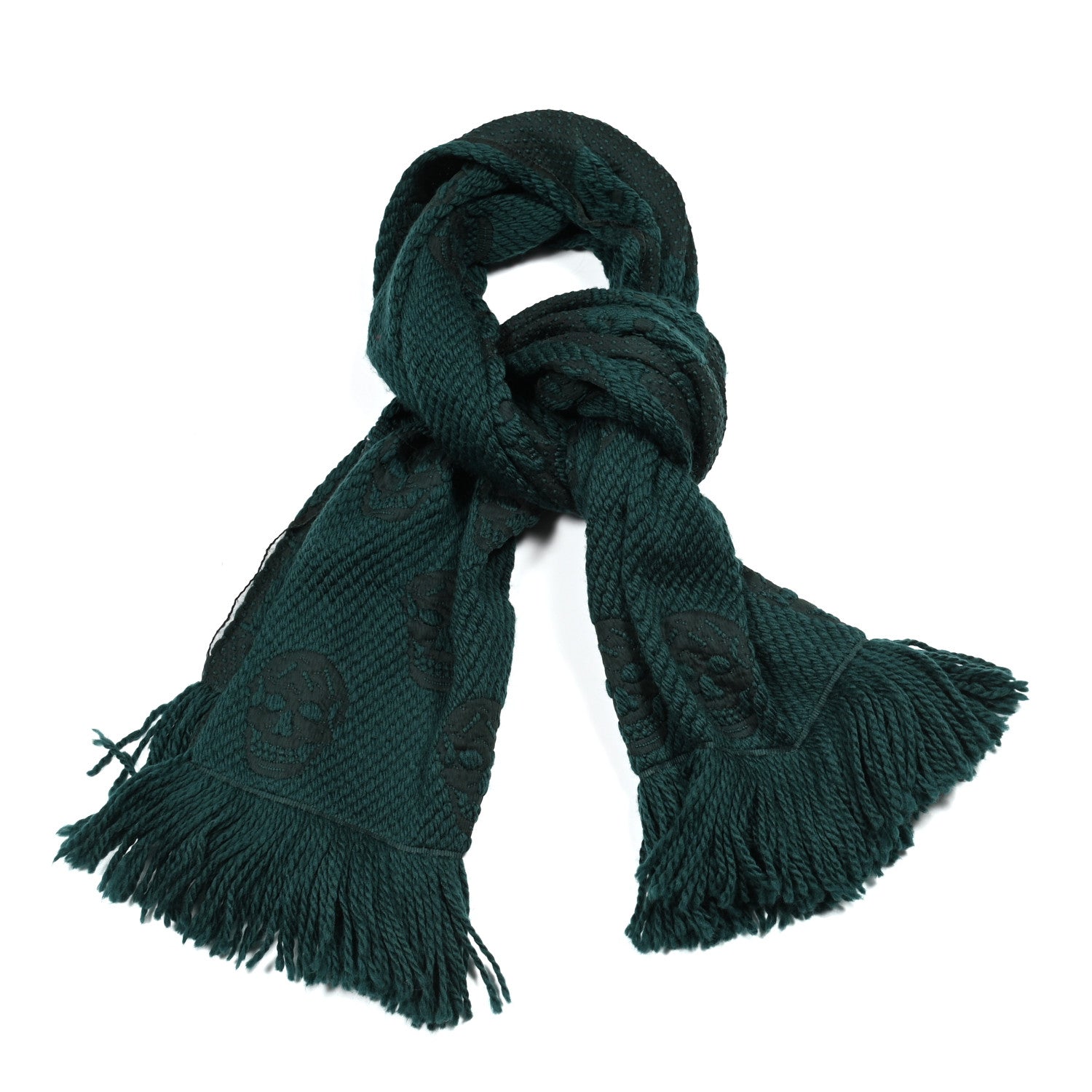 Alexander McQueen Wool Large Reversible Skull Scarf Blue Green 1 of 5