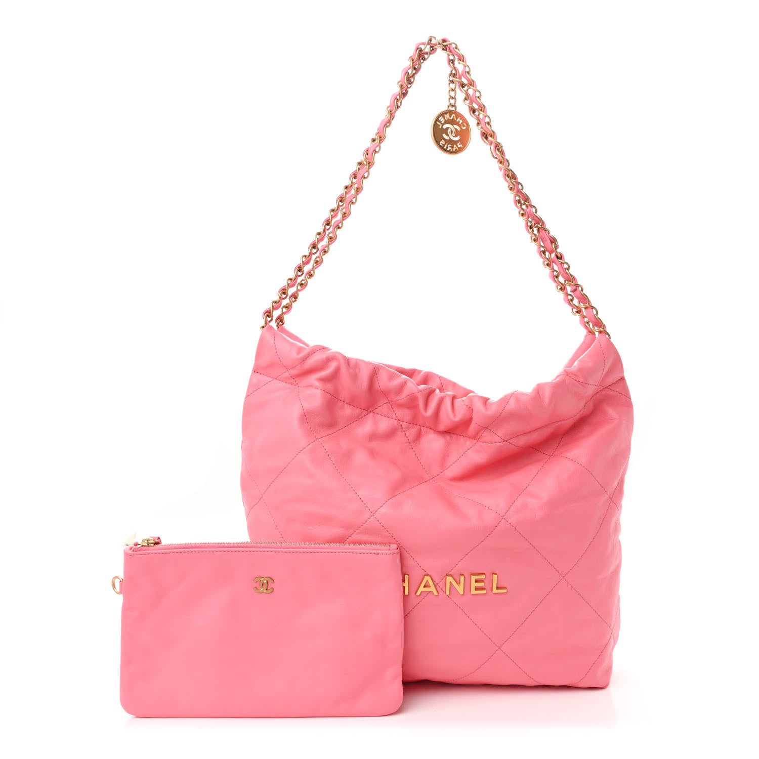 Chanel Shiny Calfskin Quilted Small Chanel 22 Coral Pink 3 of 12