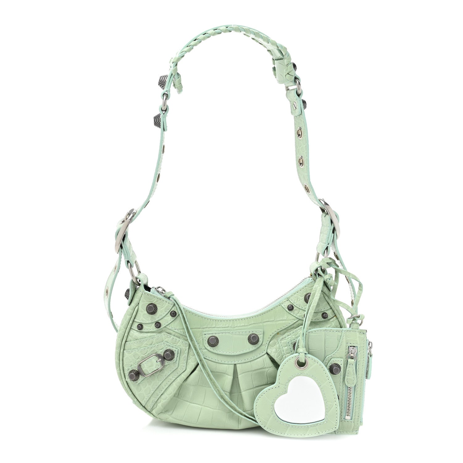 Balenciaga Extra Supple Calfskin Crocodile Embossed Le Cagole Shoulder Bag XS Light Green 1 of 10