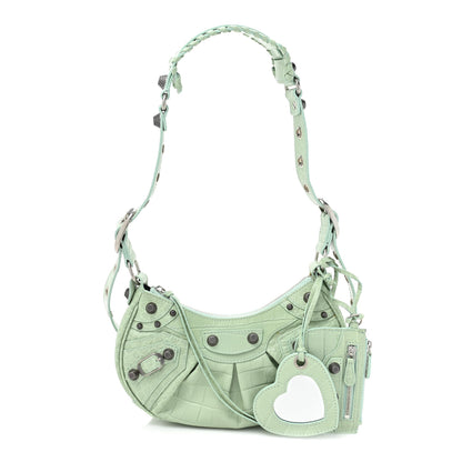 Balenciaga Extra Supple Calfskin Crocodile Embossed Le Cagole Shoulder Bag XS Light Green 1 of 10