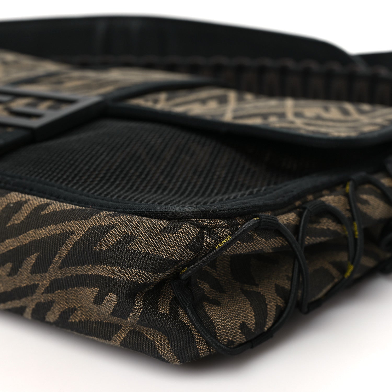 Fendi X SARAH COLEMAN Fabric Jacquard Vitello Grace FF Vertigo Woven Lanyard Large Baguette Tobacco Moro Black 10 of 11