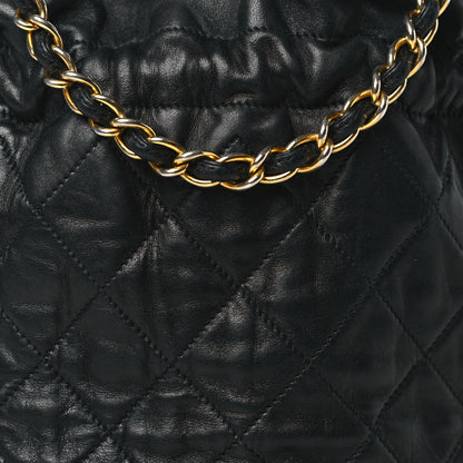 Chanel Lambskin Quilted Mini Drawstring Bucket Bag Black 9 of 12