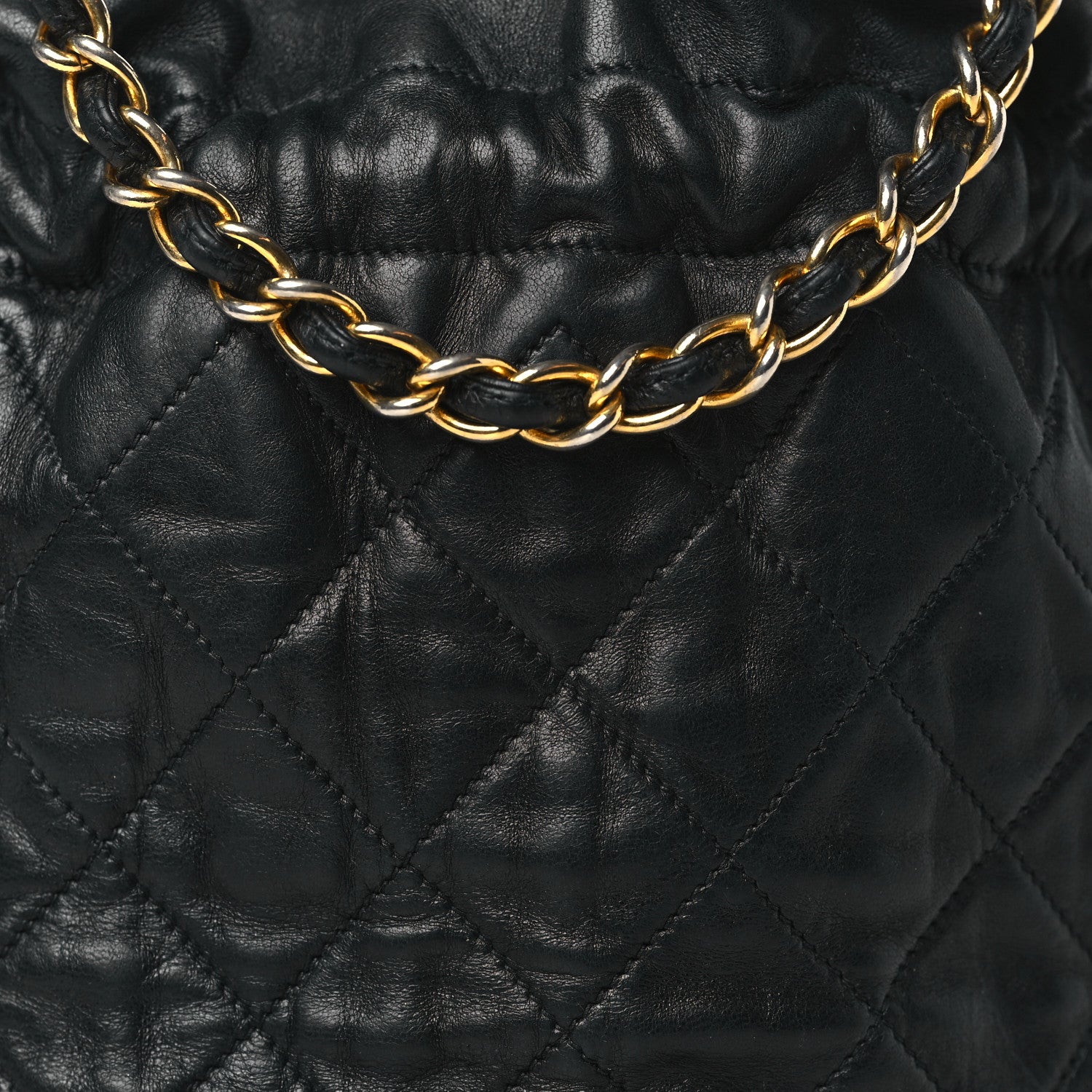 Chanel Lambskin Quilted Mini Drawstring Bucket Bag Black 9 of 12