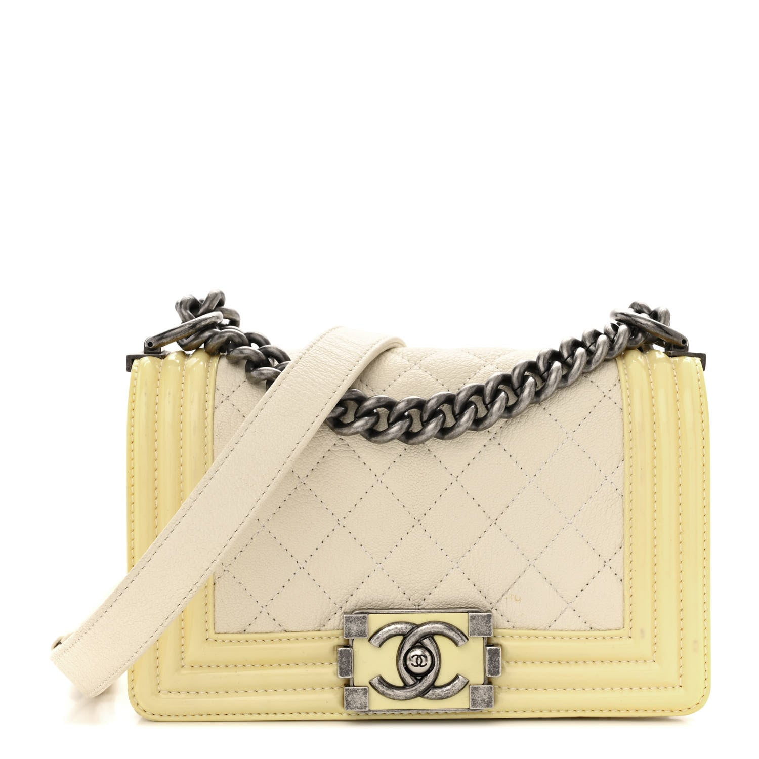Chanel Goatskin Quilted Patent Small Duo Boy Flap White 1 of 14