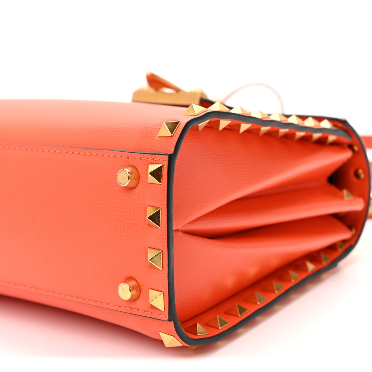 Grainy Calfskin Small Rockstud Alcove Top-Handle Flap Bag Orange