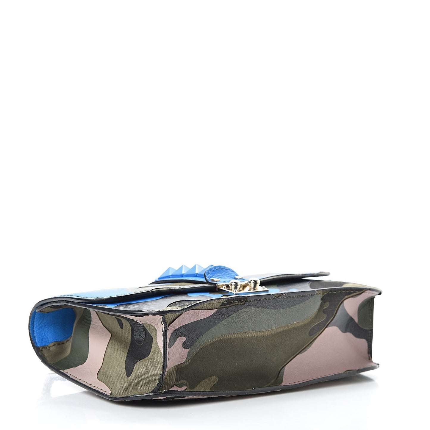Nappa Canvas Camouflage Medium Glam Lock Rockstud Flap Blue Fluo