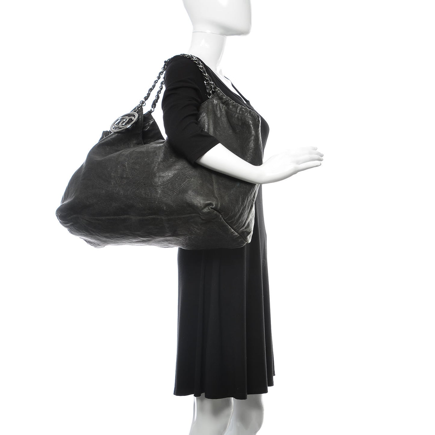 Distressed Caviar XL Coco Cabas Black