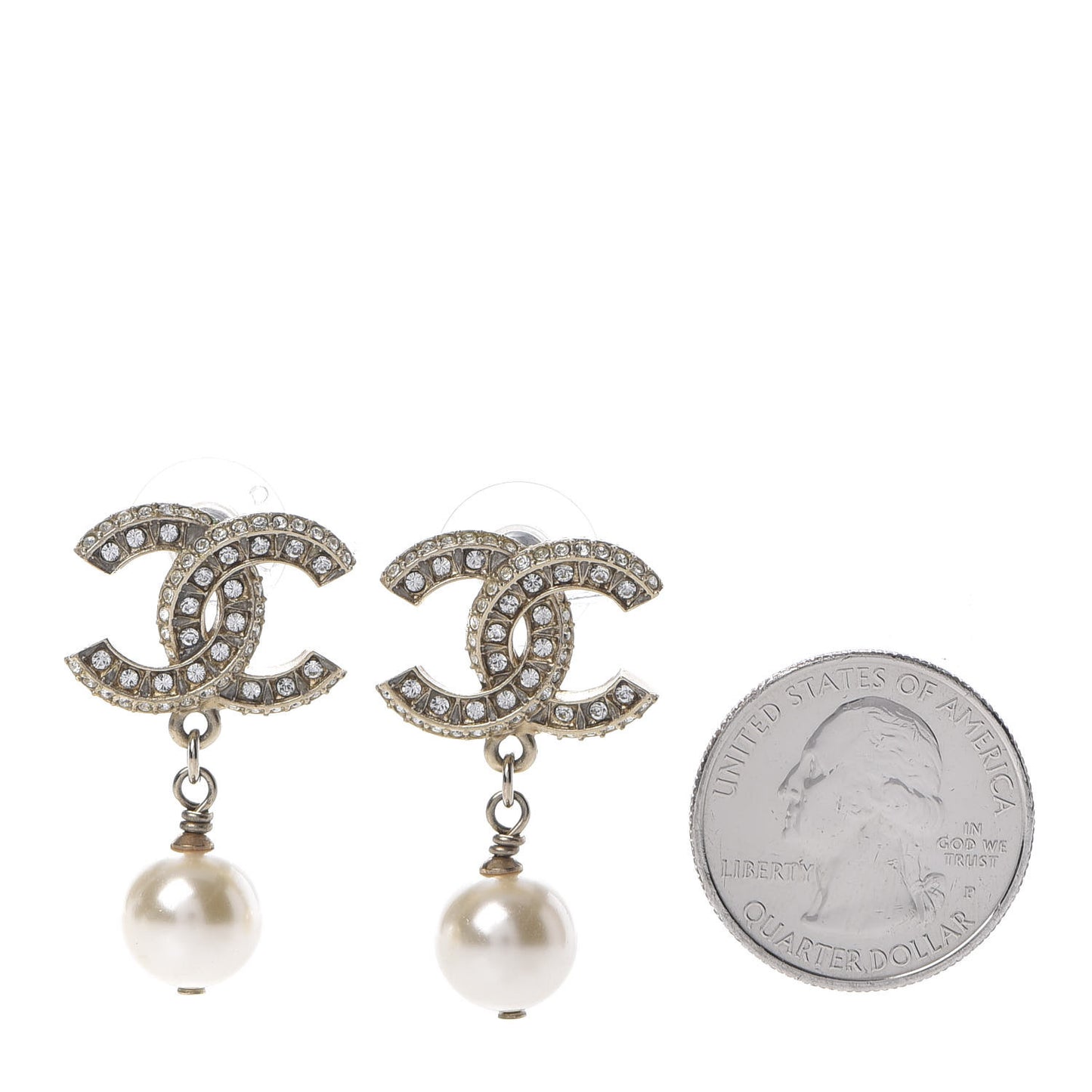 Crystal Pearl CC Drop Earrings Gold