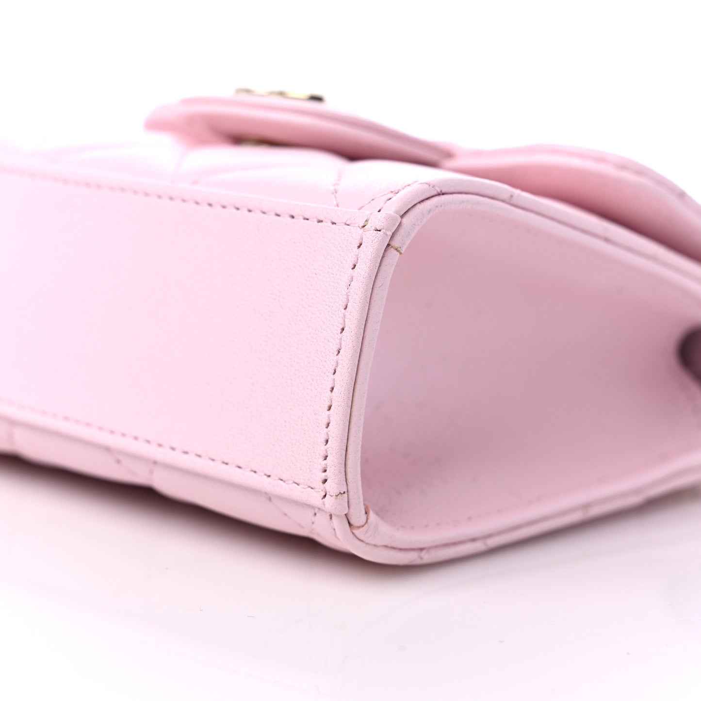 Lambskin Quilted Top Handle Clutch With Chain Light Pink