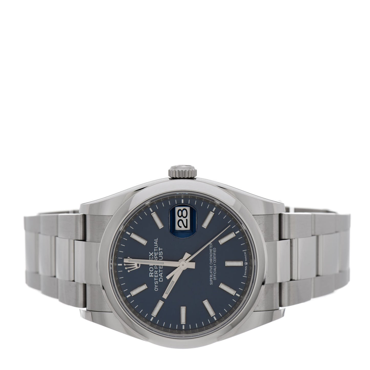 Stainless Steel 36mm Oyster Perpetual Datejust Watch Bright Blue 126200