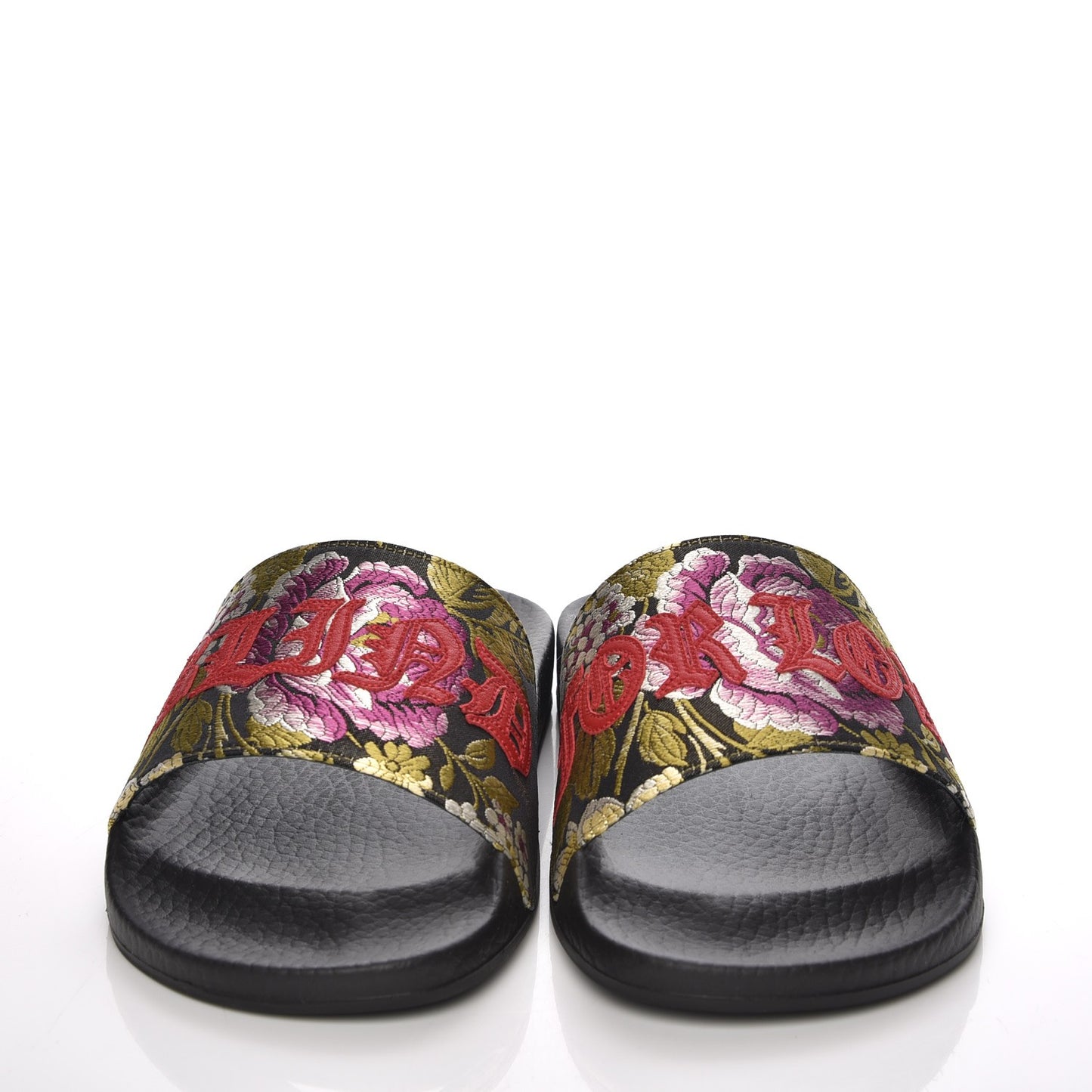 Jacquard Floral Blind for Love Slide Sandals 36 Black Multicolor