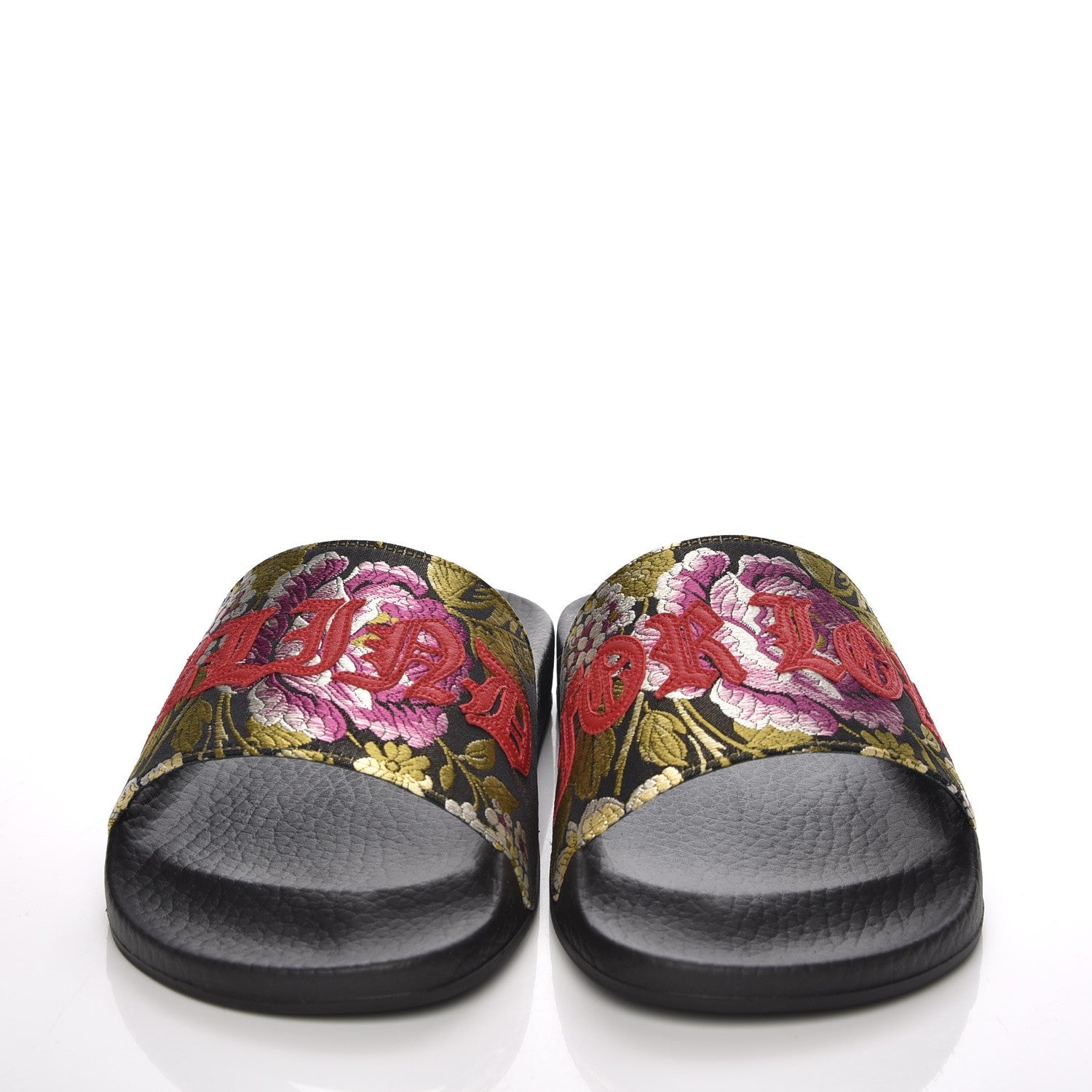 Gucci Jacquard Floral Blind for Love Slide Sandals 36 Black Multicolor 2 of 8