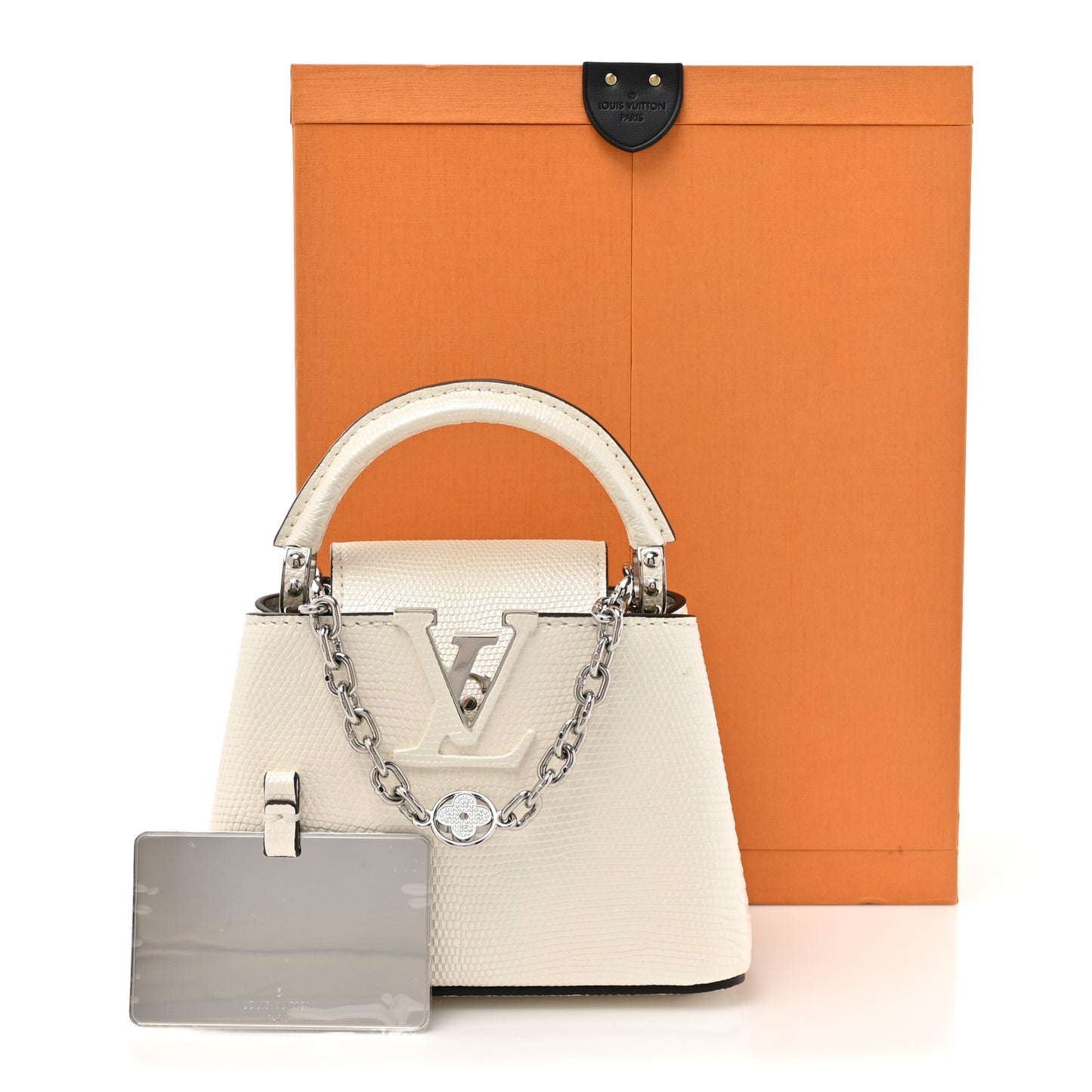 Taurillon Lizard Flower Chain Capucines Nano Ivory Sparkle