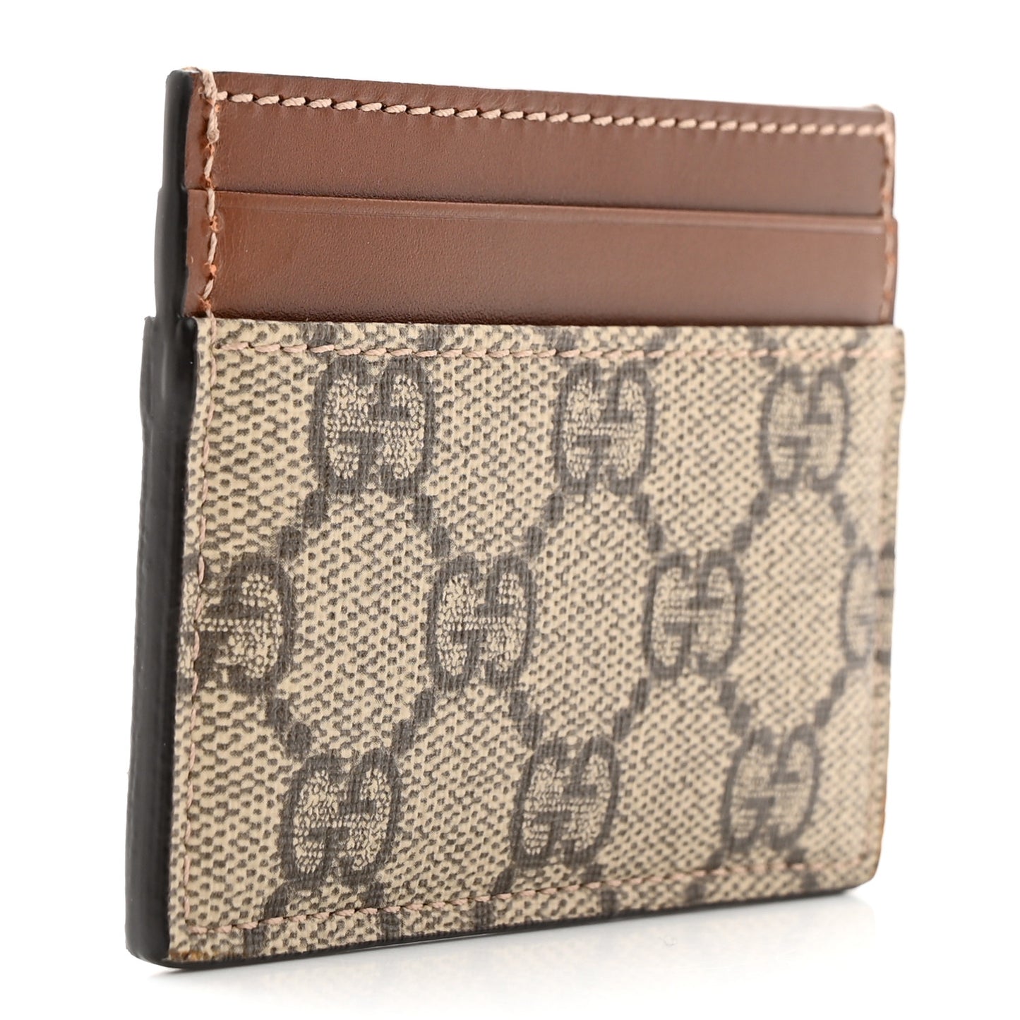 GG Supreme Monogram Calfskin Card Holder Beige Ebony Cuir