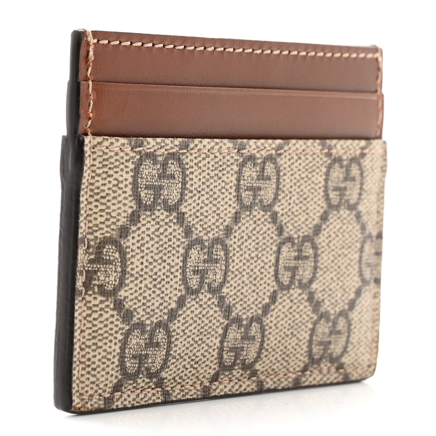 Gucci GG Supreme Monogram Calfskin Card Holder Beige Ebony Cuir 3 of 12