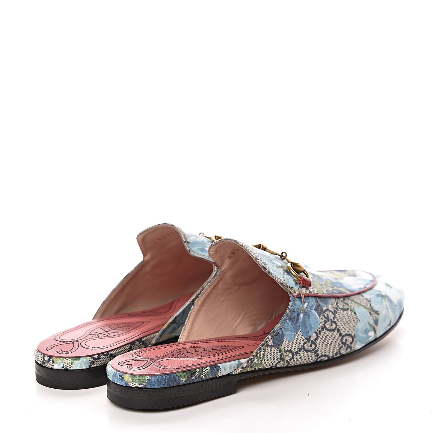 GG Supreme Monogram Blooms Womens Princetown Slippers 37.5 Beige Blue Navy Hibiscus Red