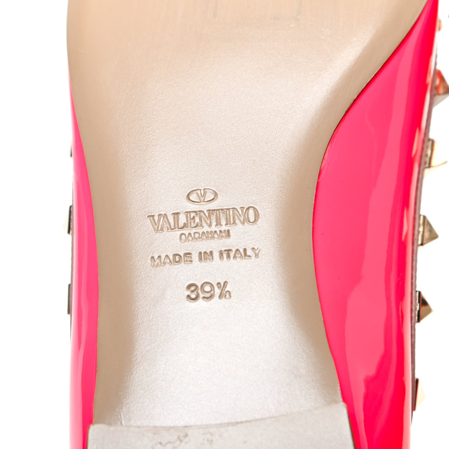 Patent Nappa Rockstud Ballerina Flats 39.5 Fuxia Fluo Poudre