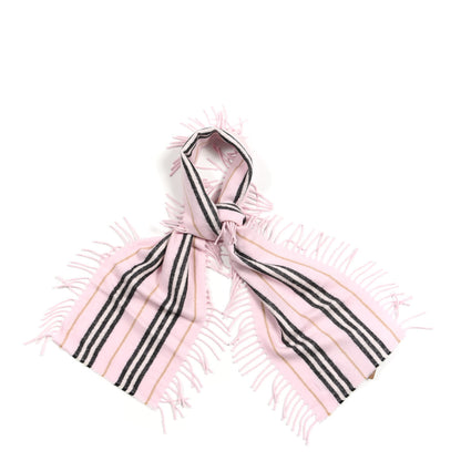 Burberry Cashmere Icon Stripe Fringe Scarf Alabaster 1 of 3