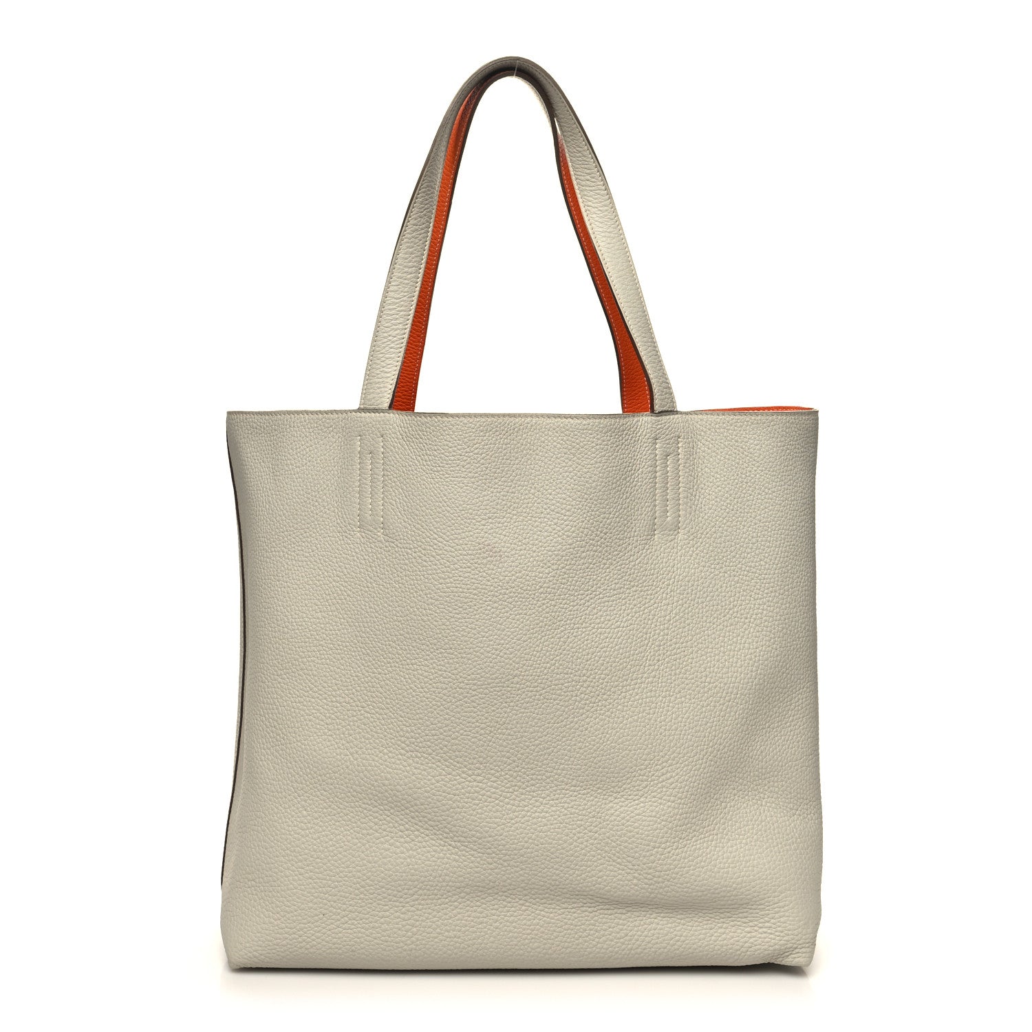 Hermes Taurillon Clemence Double Sens 36 Reversible Tote Gris Perle Orange 10 of 16