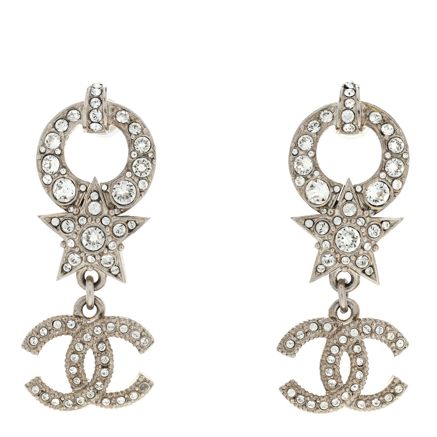 Strass Crystal CC Star Drop Earrings Silver