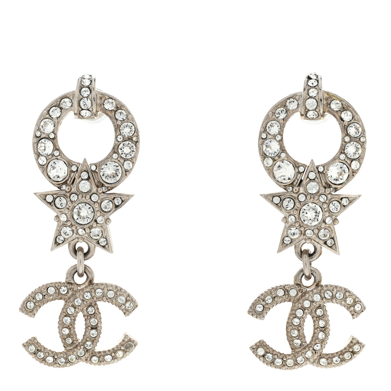 Chanel Strass Crystal CC Star Drop Earrings Silver 1 of 4