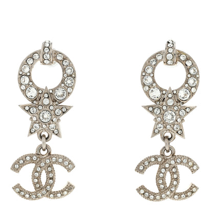 Chanel Strass Crystal CC Star Drop Earrings Silver 1 of 4