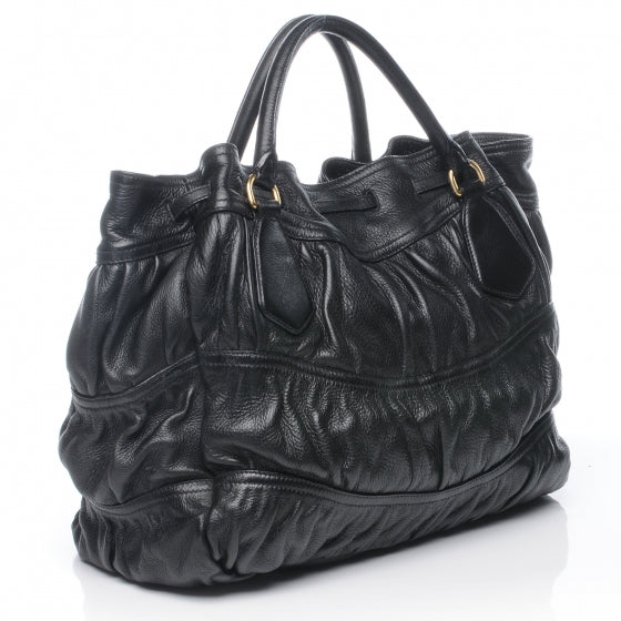 Leather Gaufre Drawstring XL Nero Black