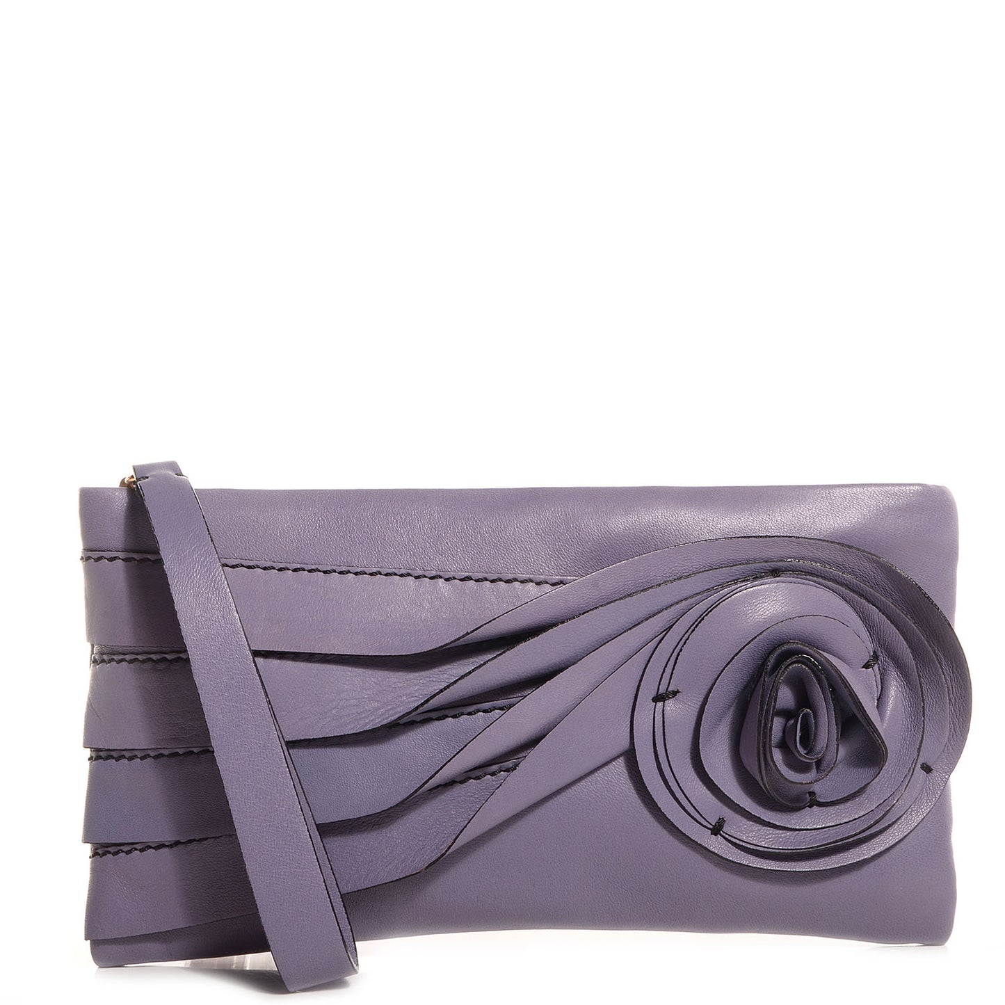 Nappa Leather Draped Rose Wristlet Purple