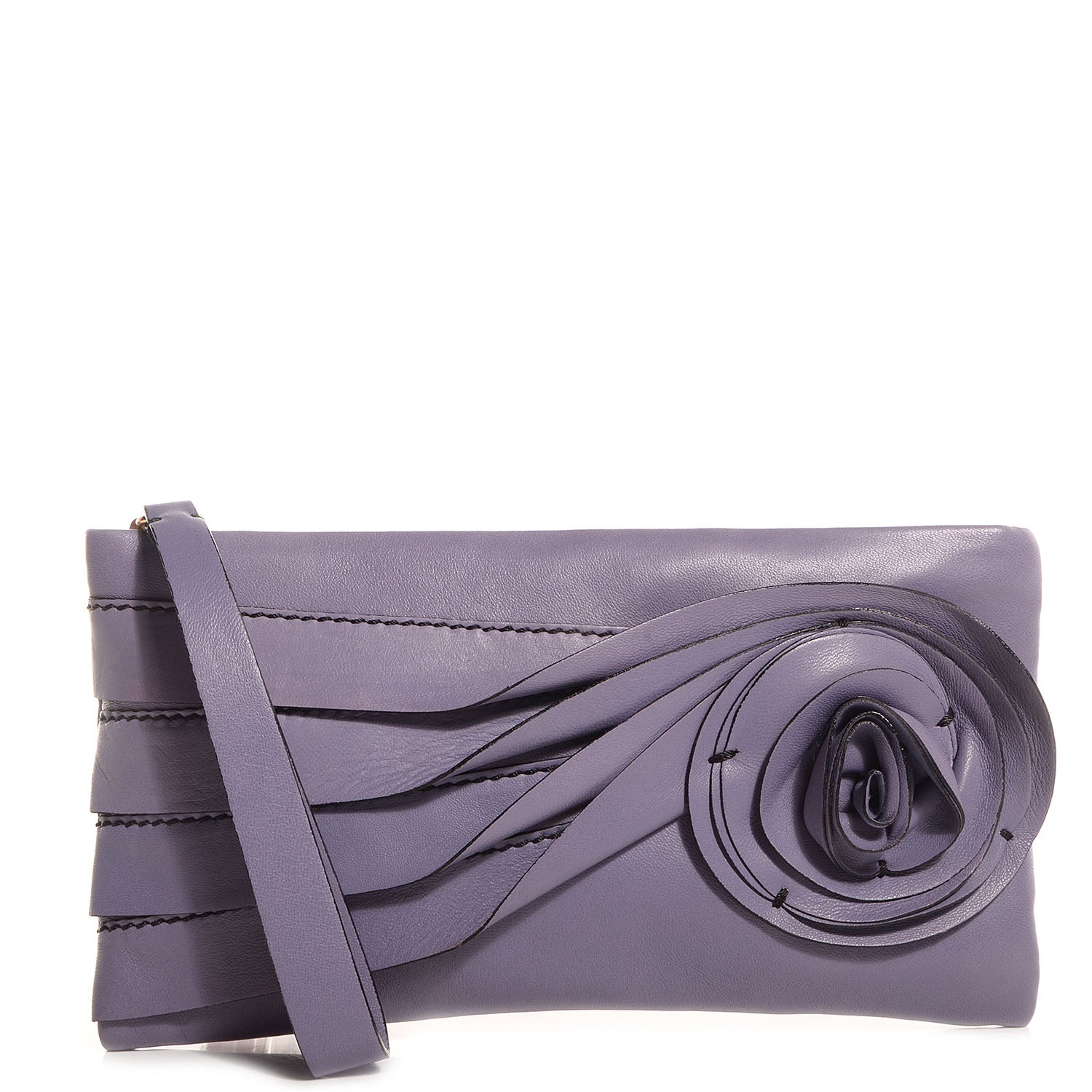 Valentino Garavani Nappa Leather Draped Rose Wristlet Purple 1 of 9